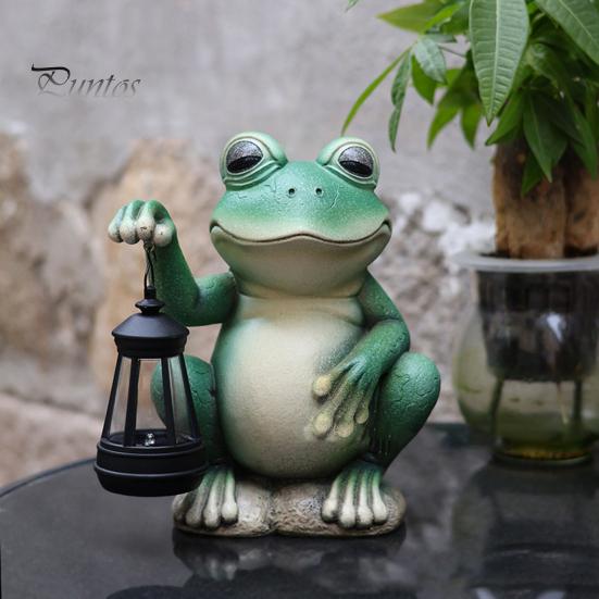 Фигурка лягушки с солнечным фонарем, зеленая лягушка, смоляная статуя, скульптура для внутреннего и наружного использования, украшение для сада, газона, двора