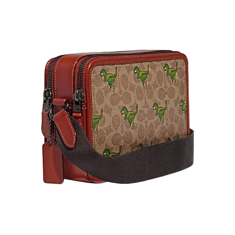 New COACH Charter Cow Leather Small Square Bag Shoulder Bag, Crossbody Bag Medium Size Men's Brown Yellow & Rusty Red CF075-NU3