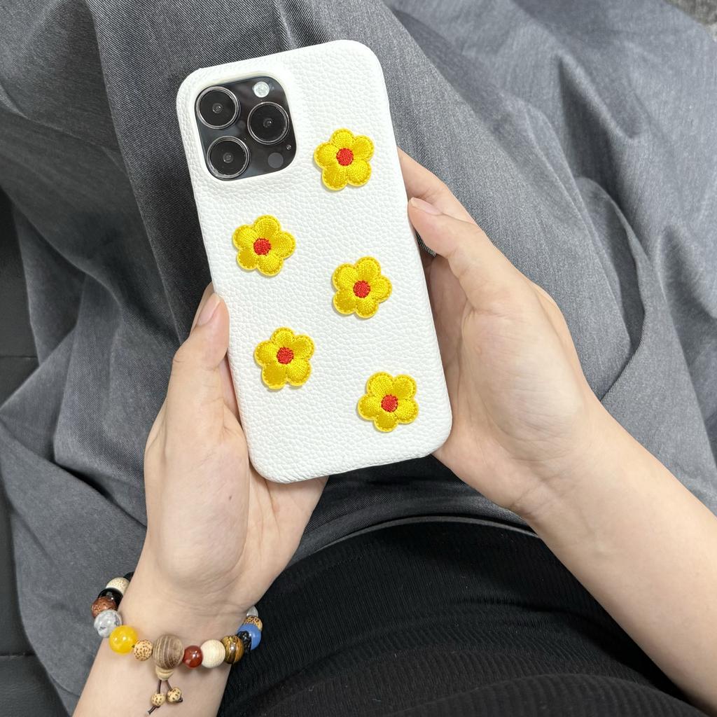 Чехол для iPhone с вышитым цветочным узором и белым личи для девочек, аксессуары для iPhone 11 12 13 14 15 Pro Max