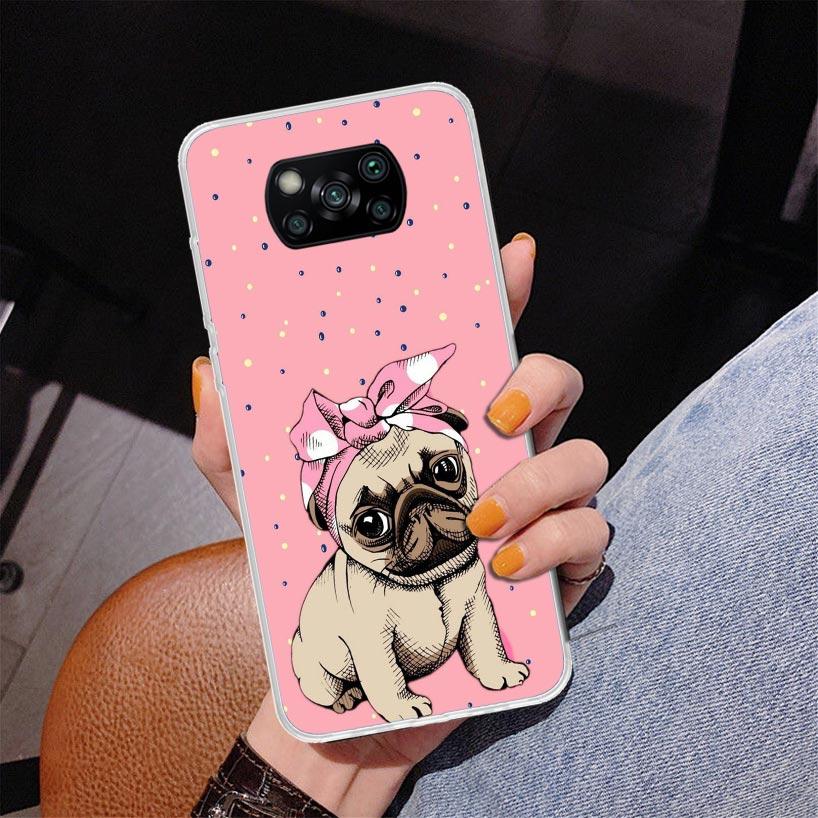 Love Pugs Cute Dog Phone Case For Xiaomi Poco X7 X6 X5 Pro F7 Ultra Redmi 15C 15 13C 13 12C 12 10 10A 10C 9 9A 9C 9T Cover Poco
