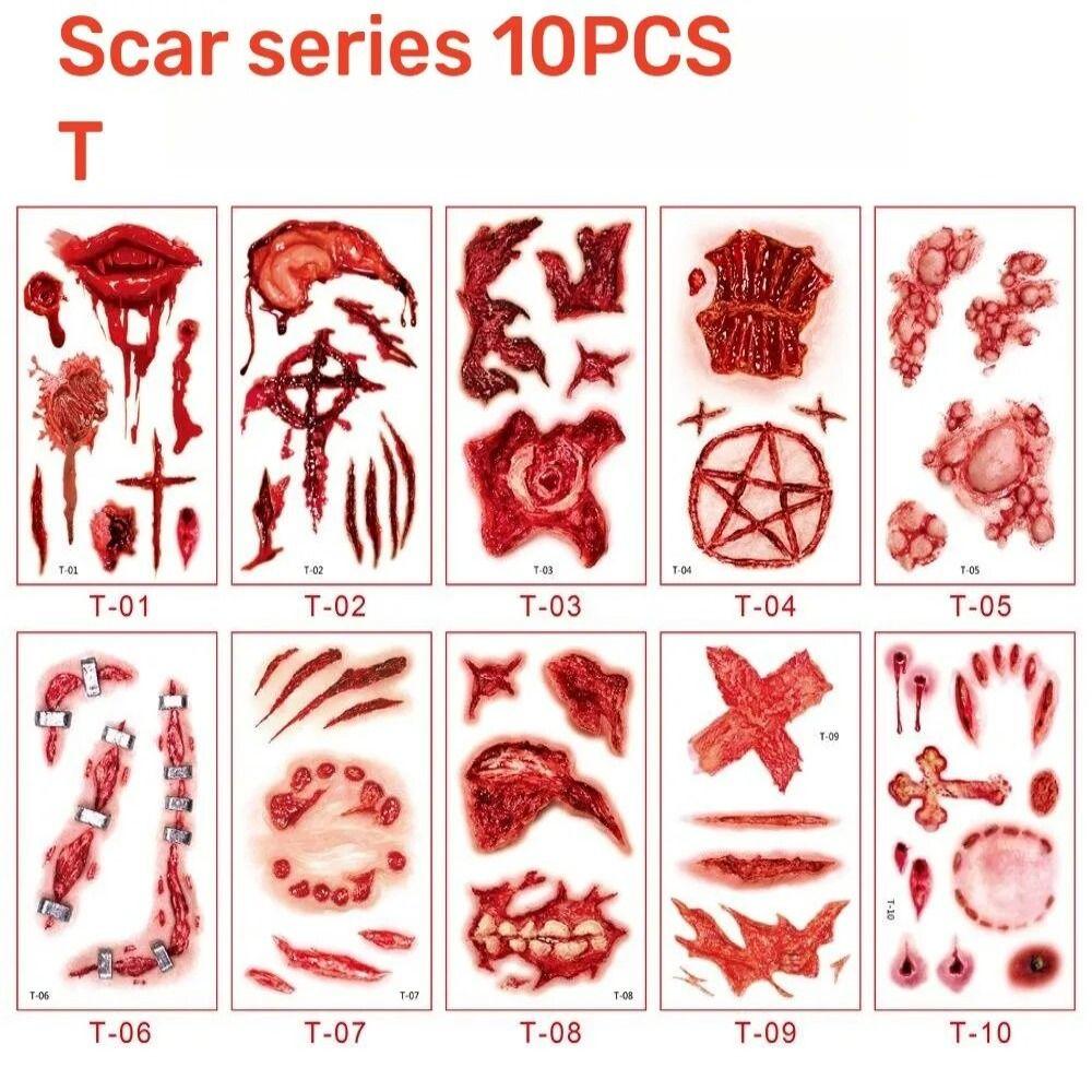 Bloody Scars Halloween Temporary Tattoos Face Patch Halloween Body Art Stickers Children