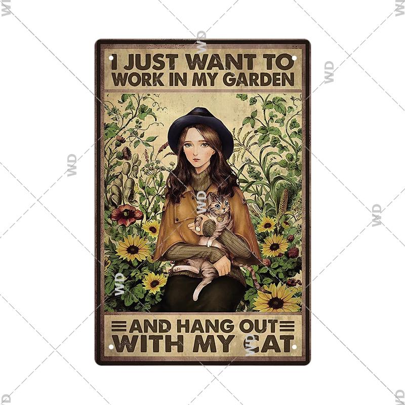 Tin Sign Garden Hoeing Aint Easy Flower Plant Sign Decor Funny Slogans Born with Plants Retro Look Metal Poster FarmhouseSign