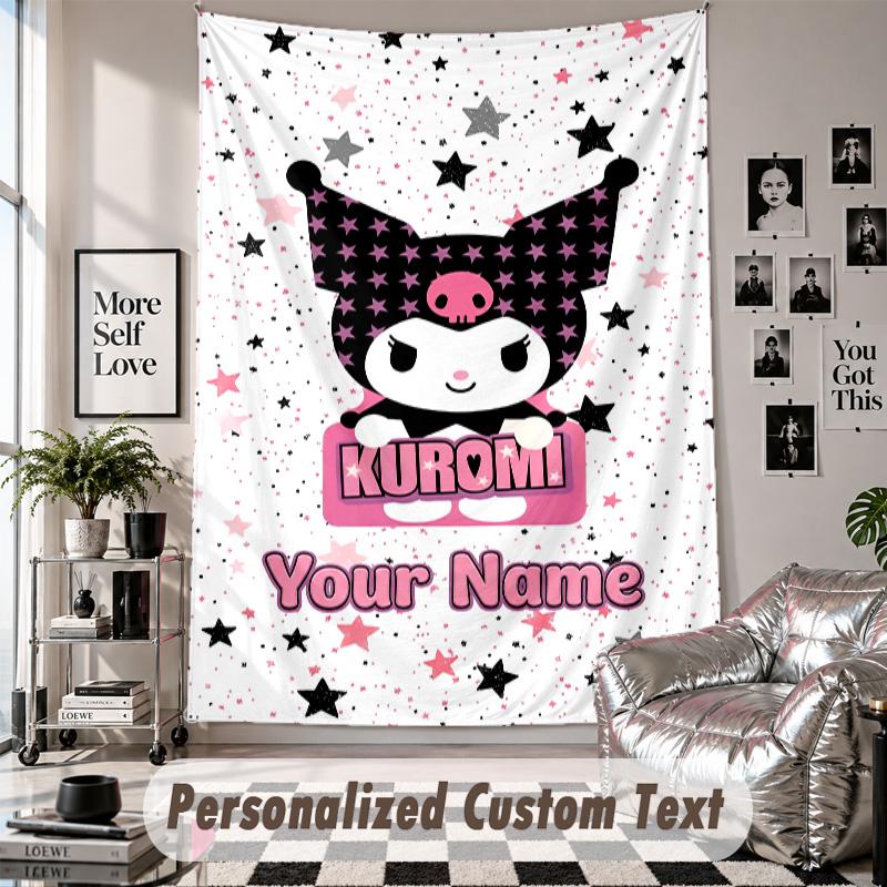 Custom Tapestry Wall Hanging, Kuromi Personalized Name Text Home Wall Decor