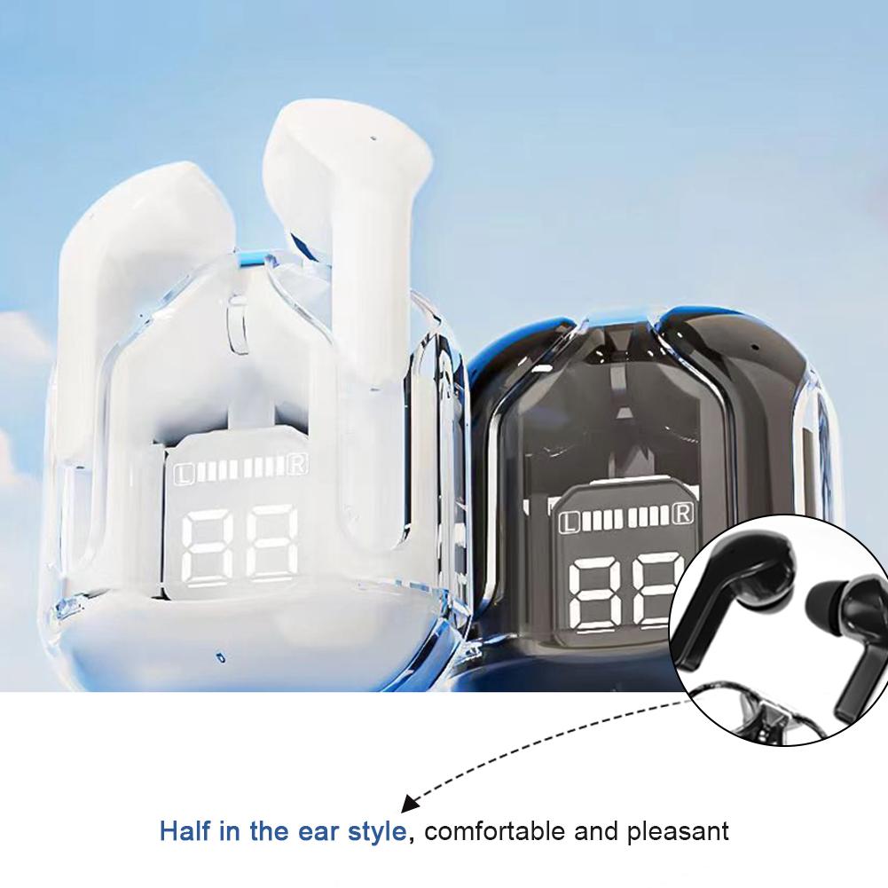 Transparent Wireless Bluetooth Earbud Noise Canceling Stereo Headphone with Digital Display Charging Case Waterproof Gaming