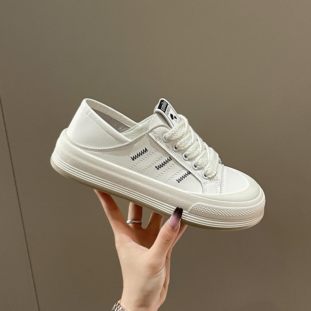 Маленькие белые туфли, женские, весенние, новые, на шнуровке, с плоской подошвой, универсальные, повседневные, спортивные, для скейтбординга