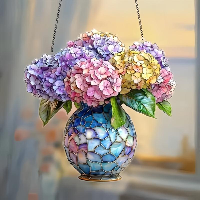 Красочная акриловая подвесная табличка с комнатным растением в горшке для украшения уличной вечеринки на лужайке, погодоустойчивый дизайн, оконное украшение