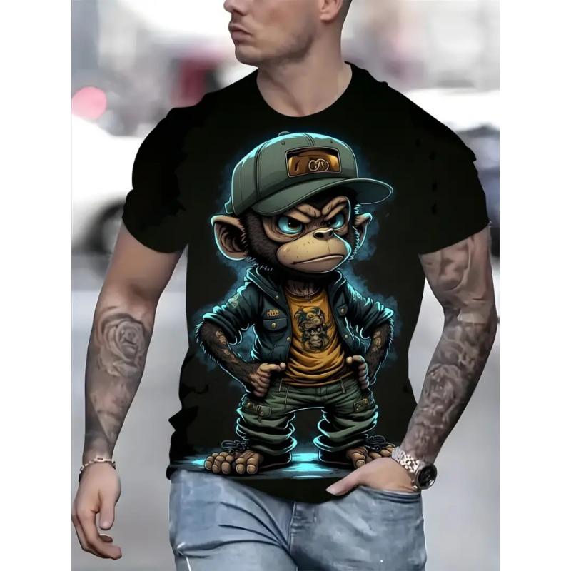 Крутая мужская повседневная футболка с принтом панды и круглым вырезом, уличная мода, удобный мужской топ, универсальная футболка с темпераментом