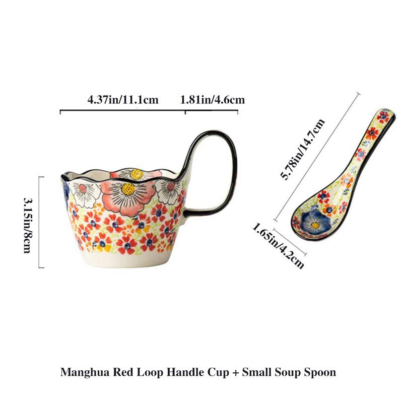 Винтажная керамическая кружка 400 мл с ручкой и ложкой - Прочная посуда для напитков Чай Шоколад, Прочная конструкция ручки Подарки