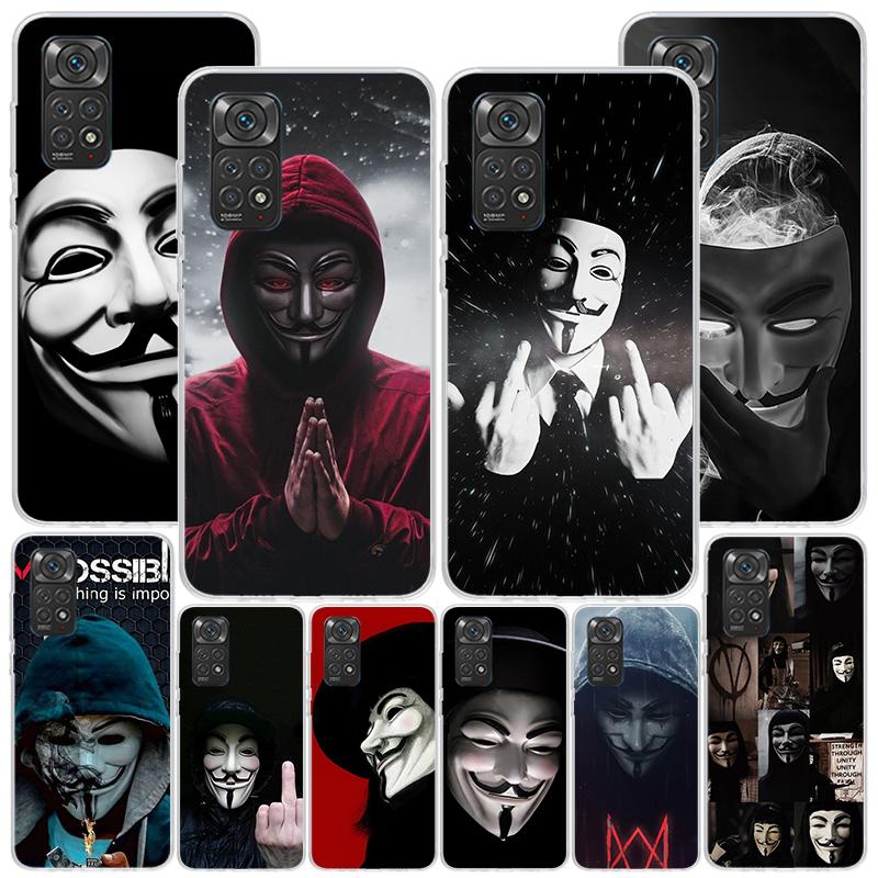 Анонимный чехол для телефона с маской V для Xiaomi Redmi Note 15 14 13 12S 12 11 Pro Plus 14S 11S 11E 10 10S 11T 5G Персонализированный чехол Redmi