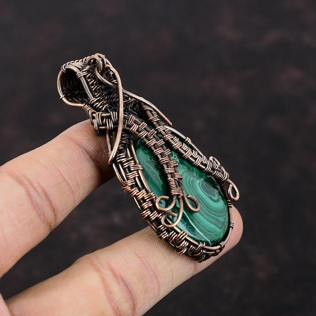 Подвеска из малахита, подвеска, обернутая медной проволокой, подвеска ручной работы, этнические украшения, подвеска из натурального драгоценного камня, украшения из медной проволоки, свадебный подарок