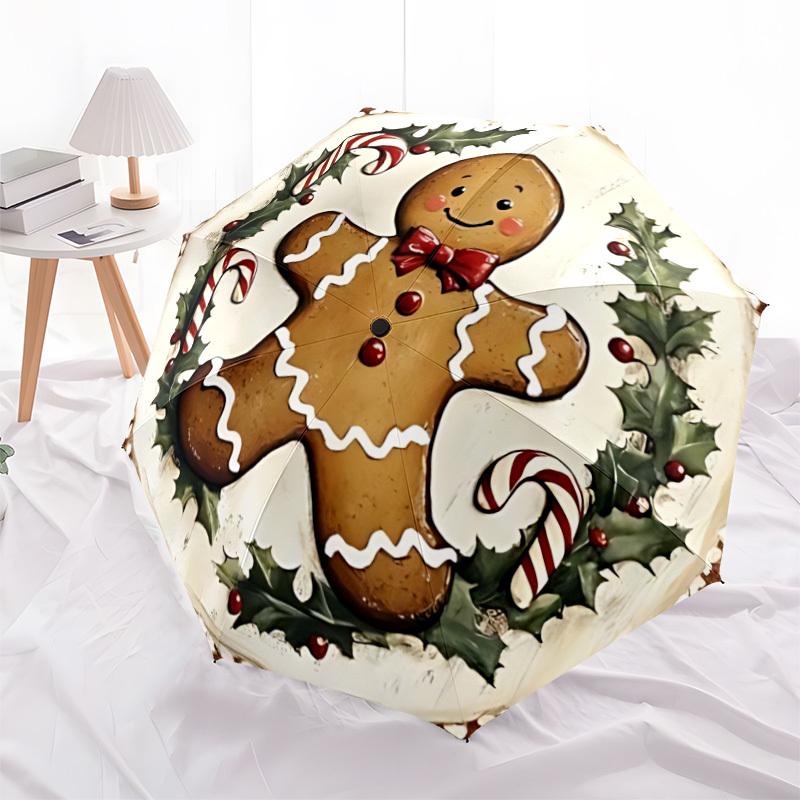 1pc Gingerbread Man Automatic Umbrella Portable Home Essential Umbrella, Iron Umbrella Structure Suitable for All Seasons yy251123164
