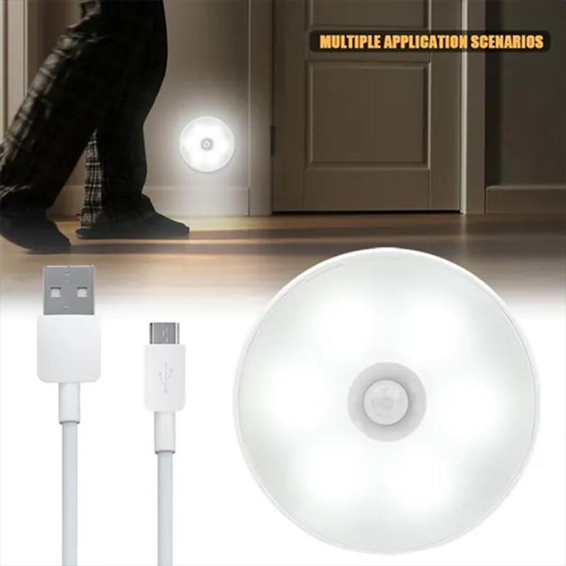 Светодиодный ночник с датчиком движения, USB перезаряжаемый ночник для кухонного шкафа, гардероба, лестницы, беспроводной светодиодный светильник для шкафа