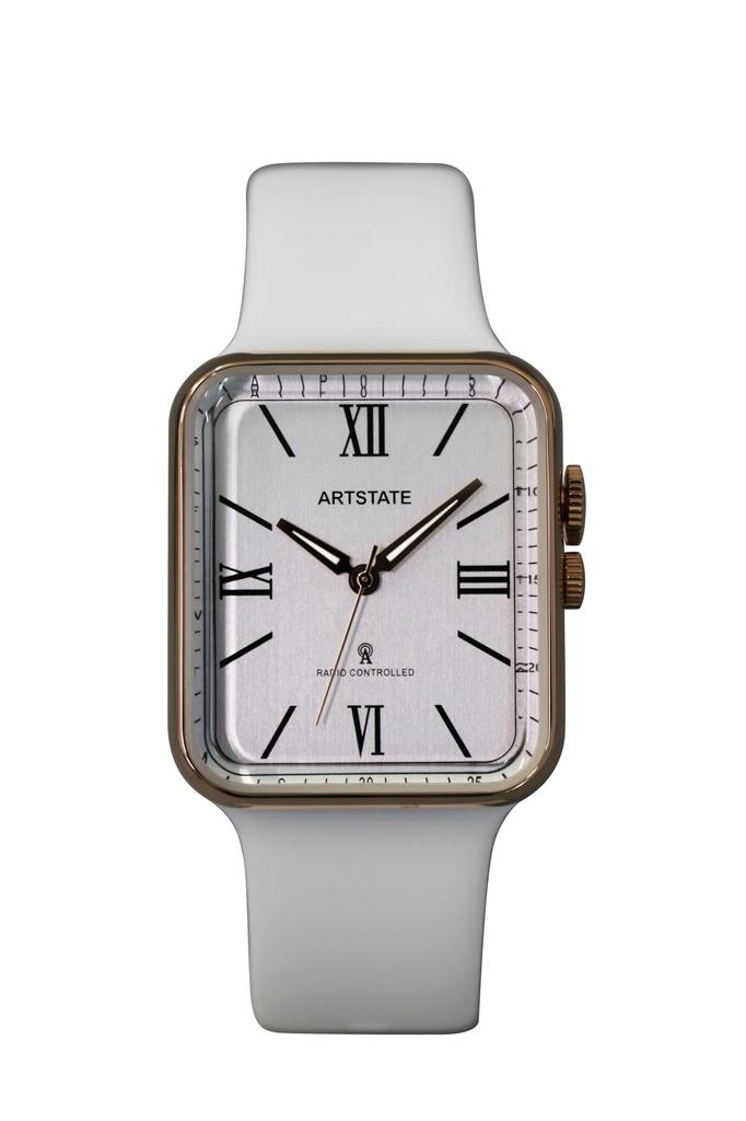 TPU Square Long Life [ARTSTATE AS3260] Men's Radio-Controlled Watch, Strap, Face, (WHITE)