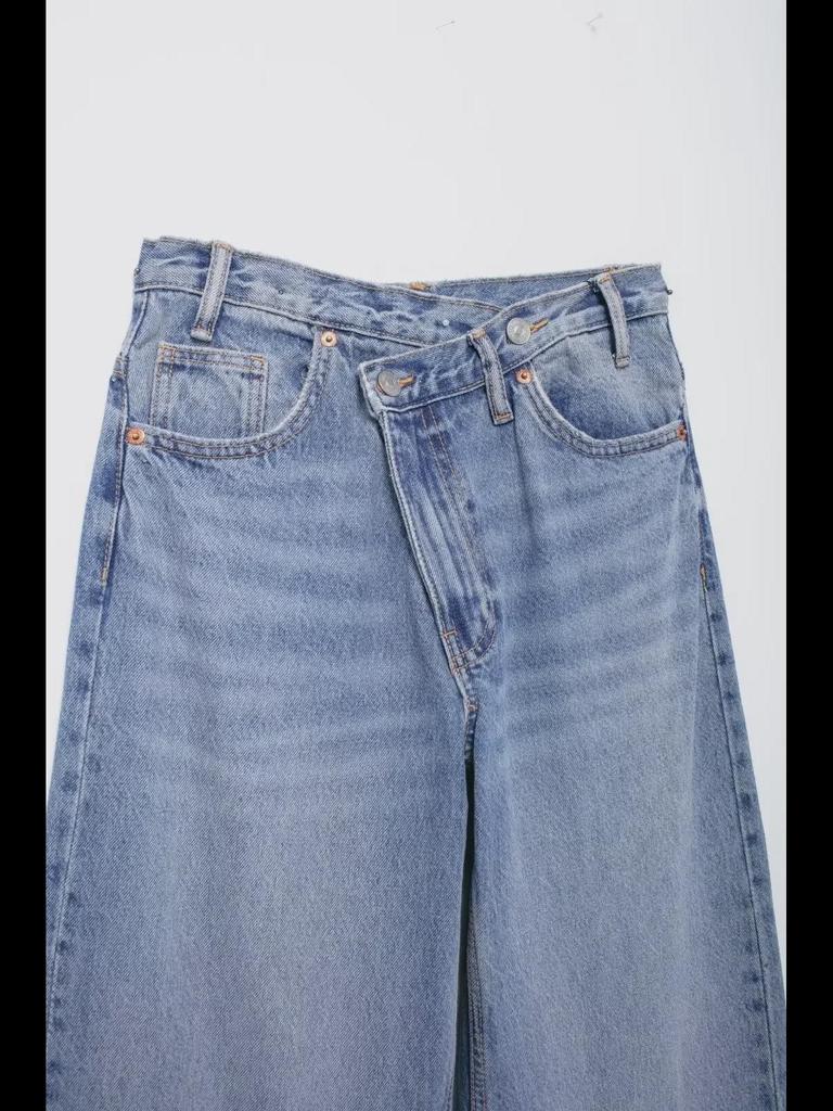 Women's Autumn High-Waist Double-Breasted Wide-Leg Jeans