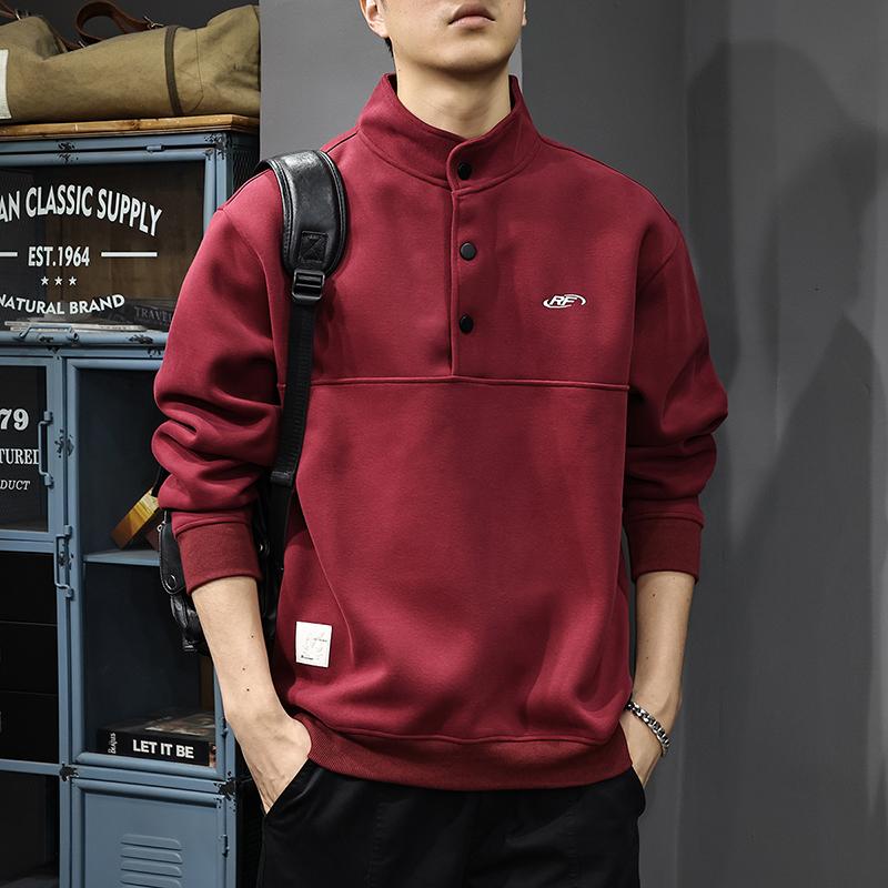 Осенний тяжелый полуоткрытый свитер поло с воротником-поло, мужская американская модная брендовая вышитая верхняя одежда, свободный пуловер с длинными рукавами, повседневная куртка