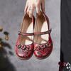 Vintage Flower Red Wedges Sandals Genuine Leather Handmade Soft Sole Comfortable Women Shoes