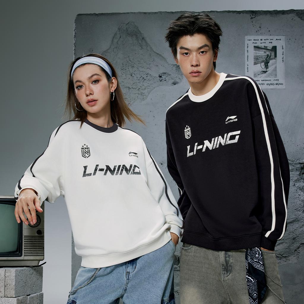 LiNing Удобный Простой Универсальный Флис Круглый Вырез Свободный Повседневный Теплый Свитшот Унисекс Свитшот Молочно-Белый AWDVC87-1