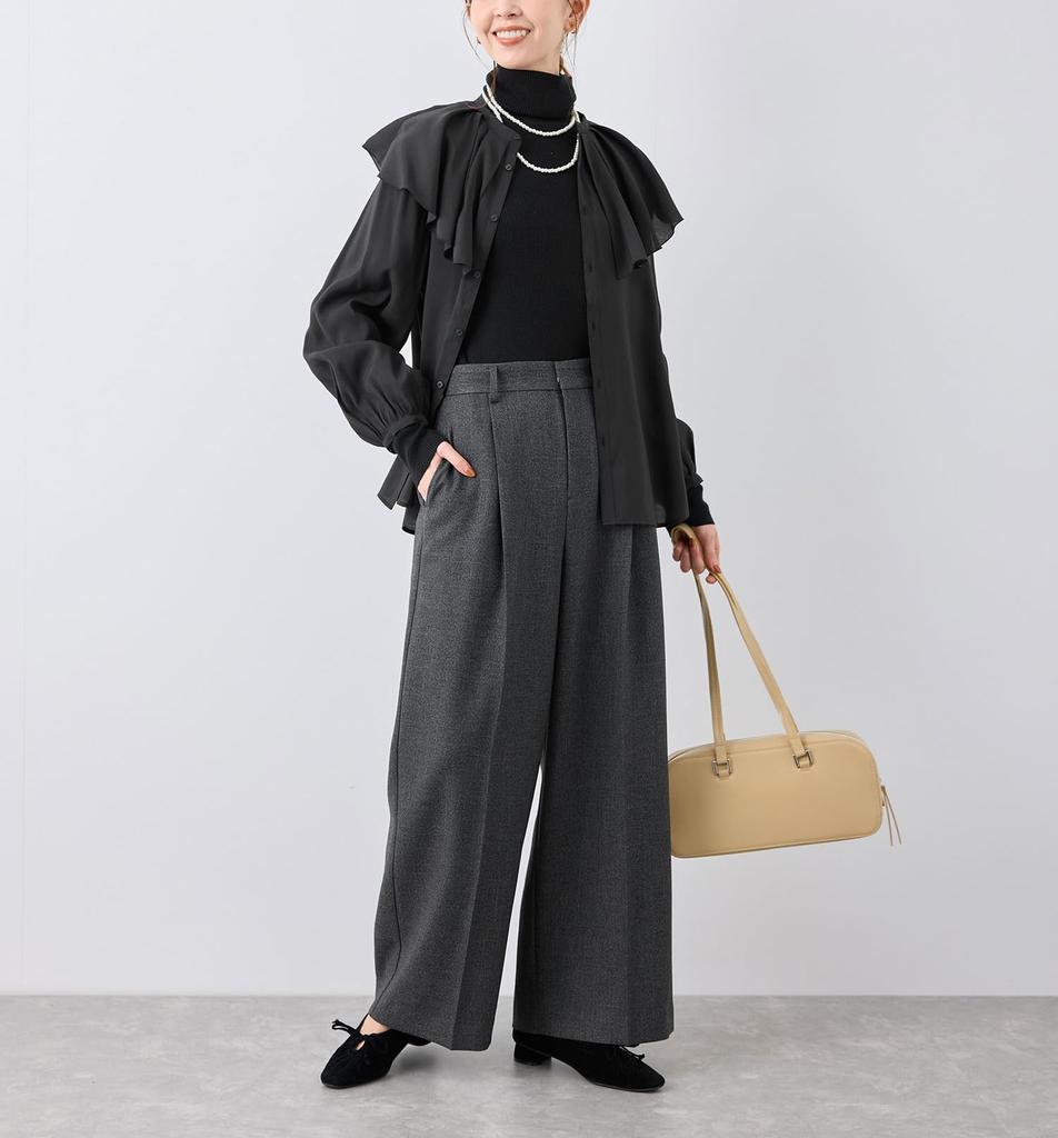 ROPE PICNIC Frill Collar Black Women's Blouse, (01)