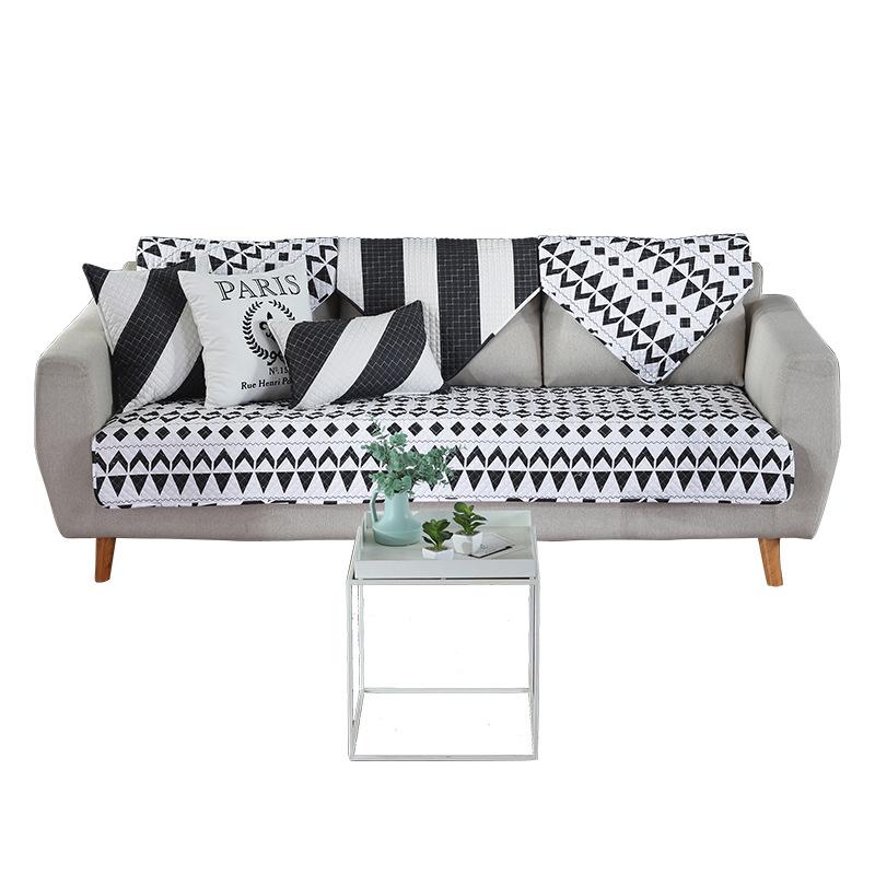 All Cotton Fabric Anti Slip Sofa Mat Black and White Minimalist Modern All-season Universal Full Cover Sofa Towel Sofa Cover