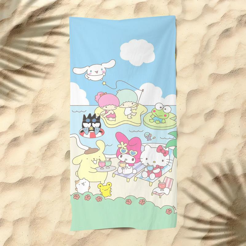 Sanrio Characters Beach Towel Cute Hello Kitty Kuromi My Melody Cinnamoroll Pochacco Print Quick Dry Microfiber Towel