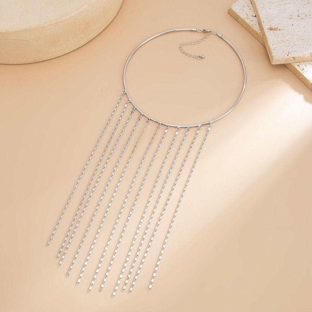 Gold Tassel Necklace Bohemian Gold Jewelry Simple Geometric Circular Collar Collarbone Chain