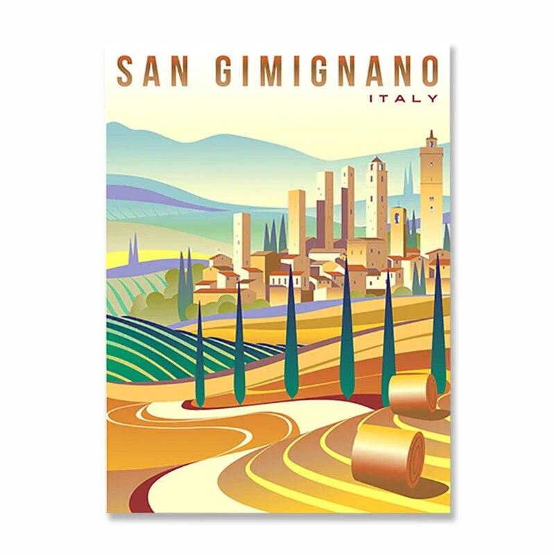 Vintage Famous City Landscape Posters Metal Tin Signs Italy France Greece Hawaii Retro Plate Wall Art Decor for Living Room Home