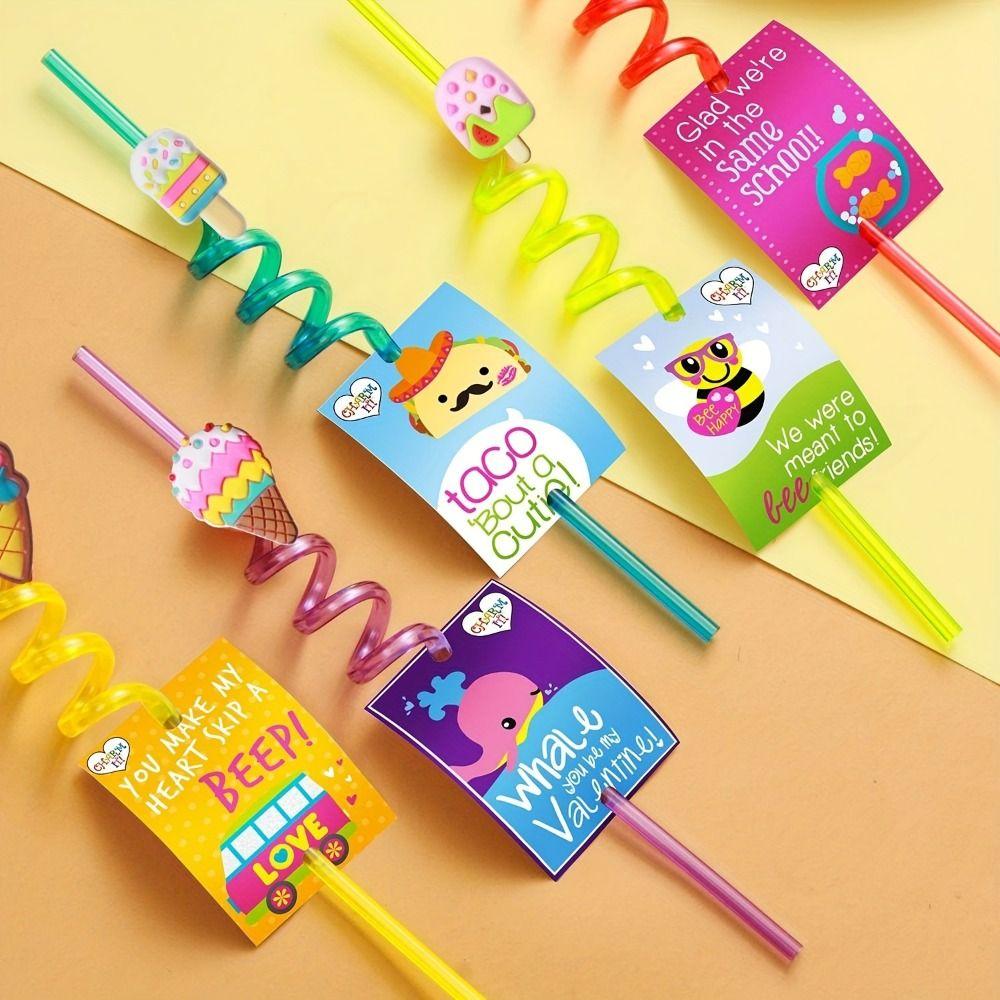 8pcs Cartoon Reusable Straws Vibrant Drinking Straws Ice Cream-Shaped Straws Party