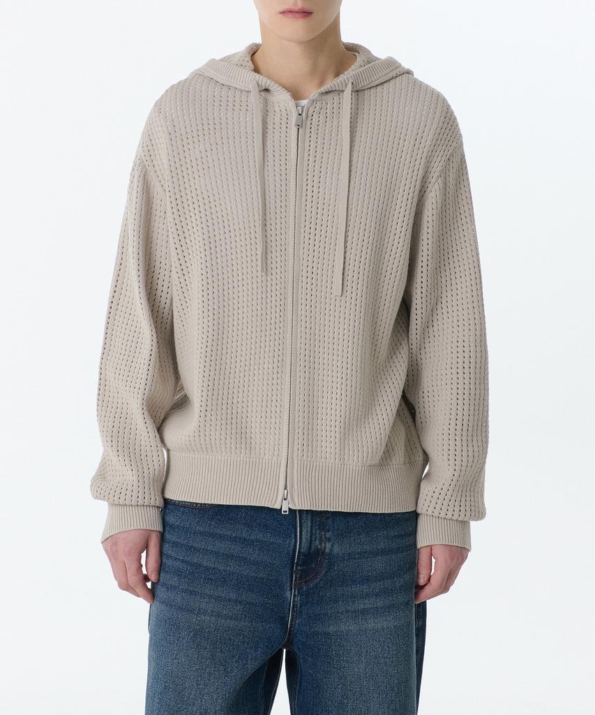 MUSINSA STANDARD Crochet Knit Hooded Zip-Up [Dusty Cream]