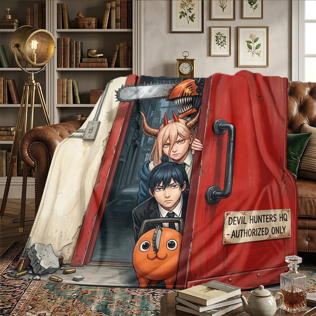 Chainsaw Man Warm Comfortable Printed Flannel Blanket, For Bedrooms, Travel -HE9