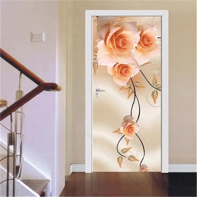 3D золотые наклейки для украшения дверей, мраморные простые абстрактные линии, цветы, обои для гостиной, домашний декор, художественные наклейки для спальни