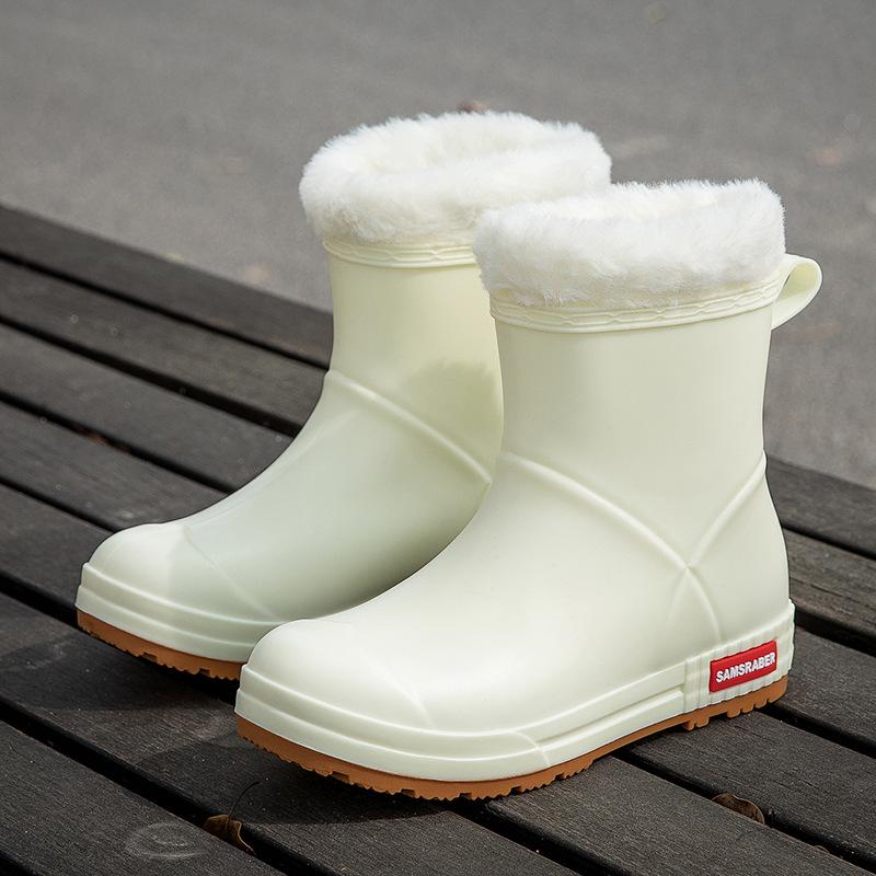 Женские новые водонепроницаемые короткие сапоги-трубы для взрослых, нескользящие, бархатные, теплые, резиновые сапоги