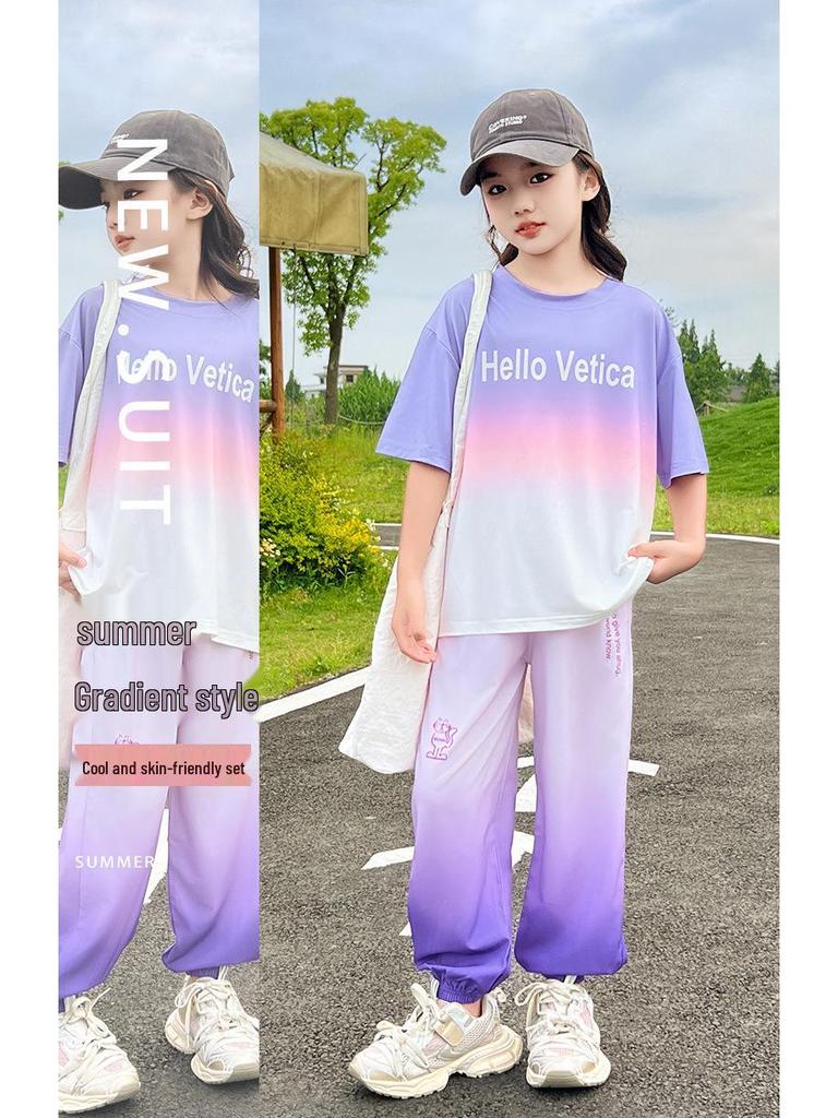 Модный летний уличный комплект для девочек, спортивная мода для 8-9 лет