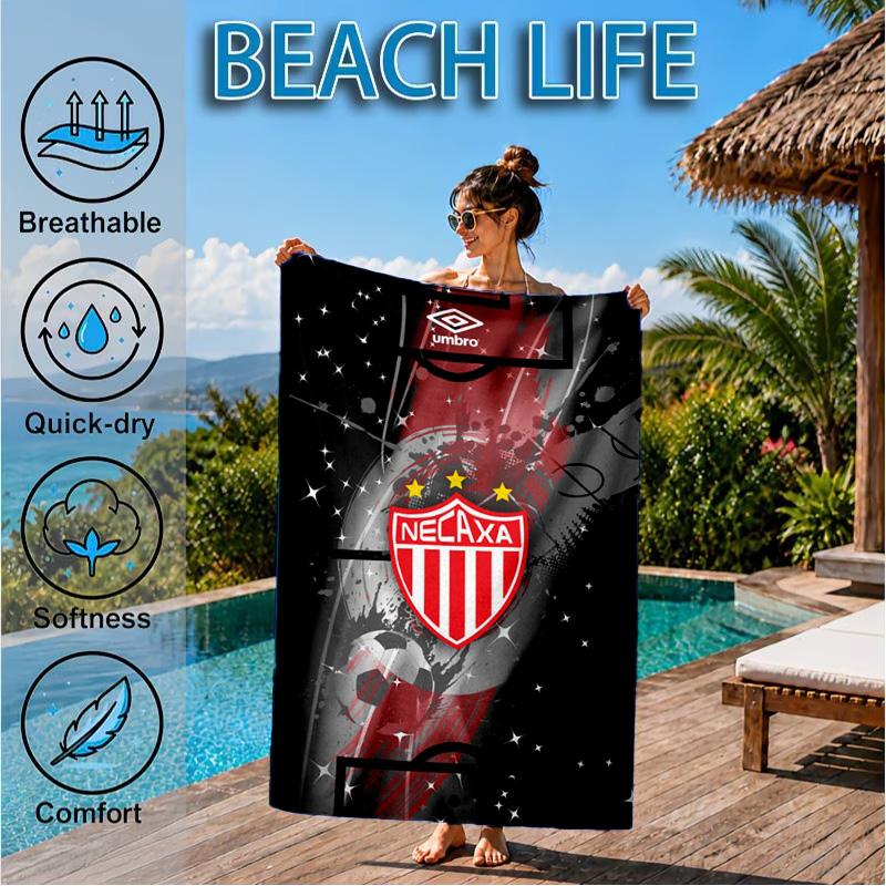 Football Crest Heartbeat Printed Microfiber Beach Towel, Soft And Absorbent, Quick-Dry, Ideal for Summer Travel, Beach Essential, Swimming Pool