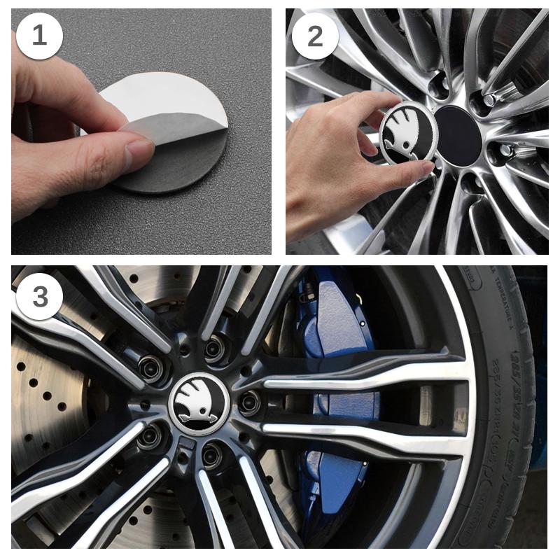 RUDX8 4Pcs 56mm Car Wheel Center Hub Caps Badge Sticker Decals Accessories For skoda 3 2 VRS Vision Kodiaq Favorit Rapid Octavia A5 A7