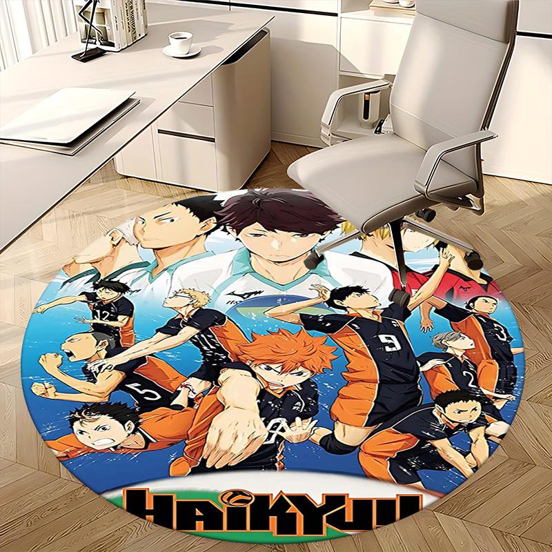 1 шт. Круглый ковер с дизайном из аниме Haikyuu - Коврик под офисное кресло, Нескользящий ковер для домашнего декора, Сезонный подарок, Подходит для офиса, гостиной