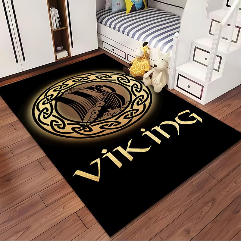 Viking Ship Pattern Rug with Celtic Design Suitable for use as an anti-slip game mat for living room and bedroom sofas