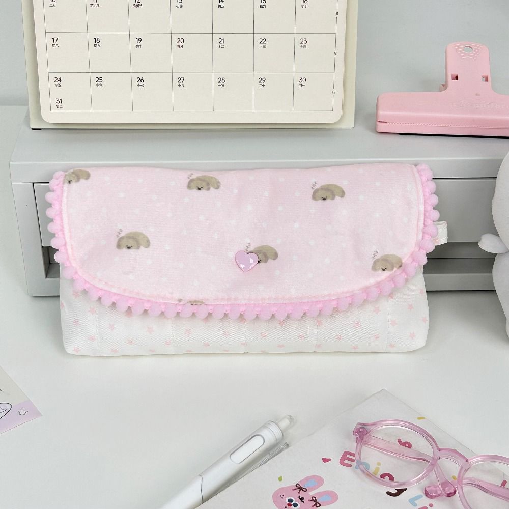 Puppy Print Pen Bag Zipper Pencil Pouch Durable Pencil Case School Supplies