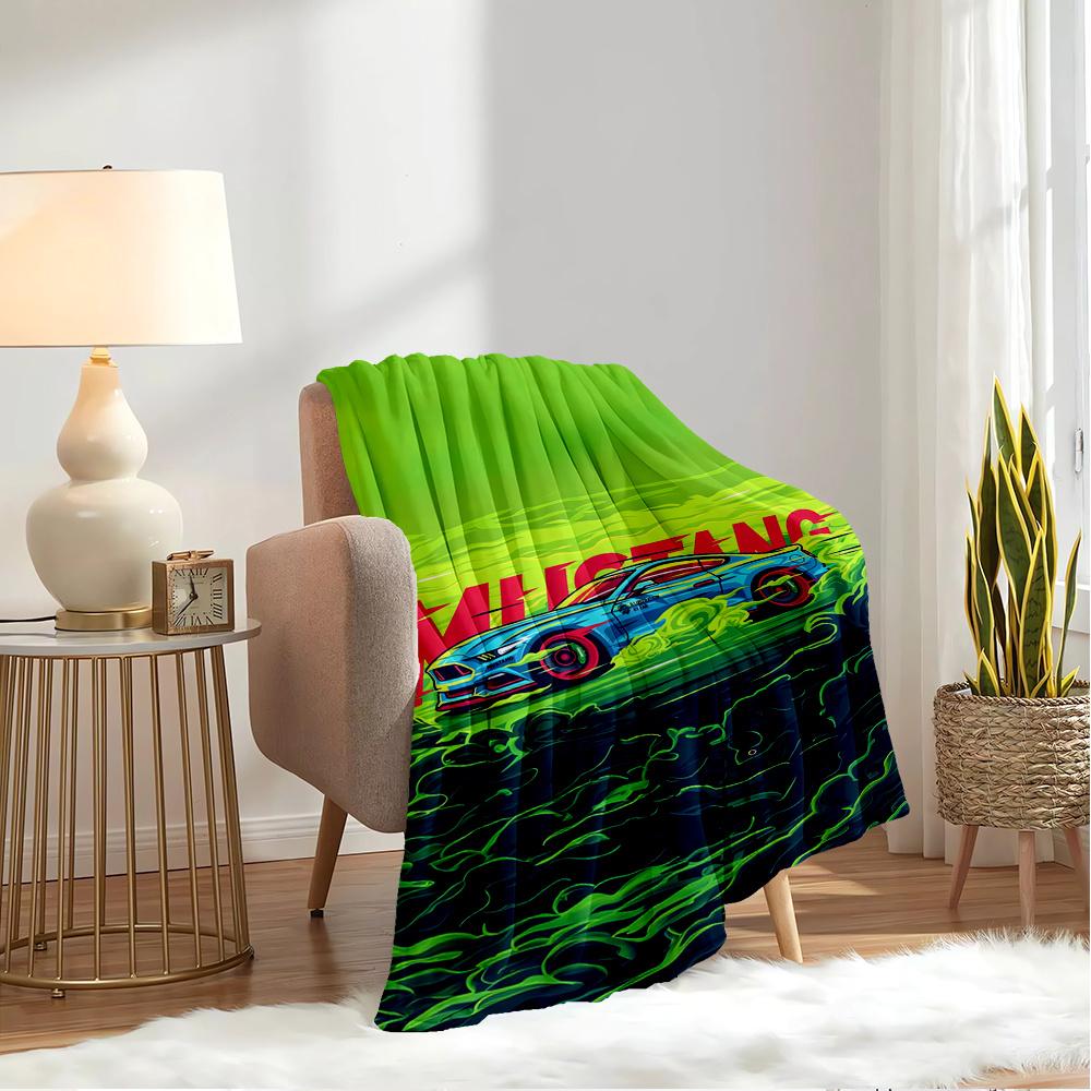 For Mustang,Speed,Artwork-Themed Flannel Blanket, Glam Style, Digital Print, All-Season Comfort, Tear-Resistant, Knitted Craftsmanship, Poly