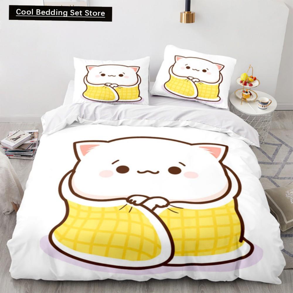 Прекрасный комплект постельного белья с изображением персикового кота, комплекты постельного белья с рисунком, двуспальные, двуспальные, двуспальные, двуспальные, односпальные, полноразмерные, комплект постельного белья для детей и девочек, белое постельное белье