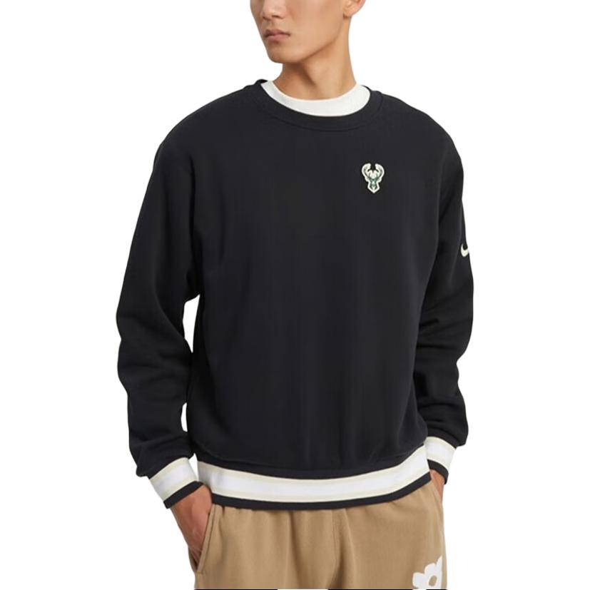 Nike Milwaukee Bucks Logo Print с круглым вырезом, толстый пуловер, мужские топы, черный DR2285-010