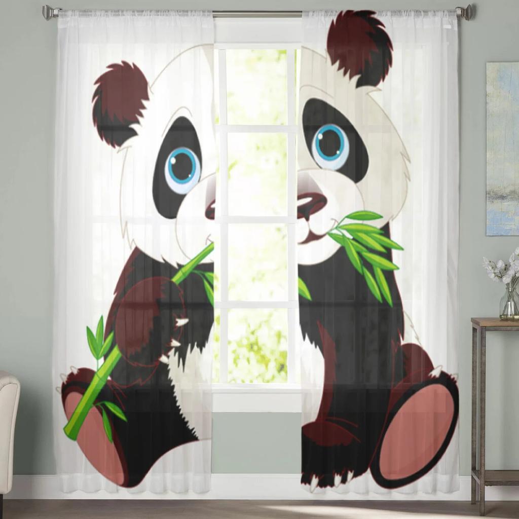 Милые бамбуковые прозрачные шторы с пандой для гостиной, тюлевые шторы для детской спальни, кухонные оконные шторы, панельные шторы