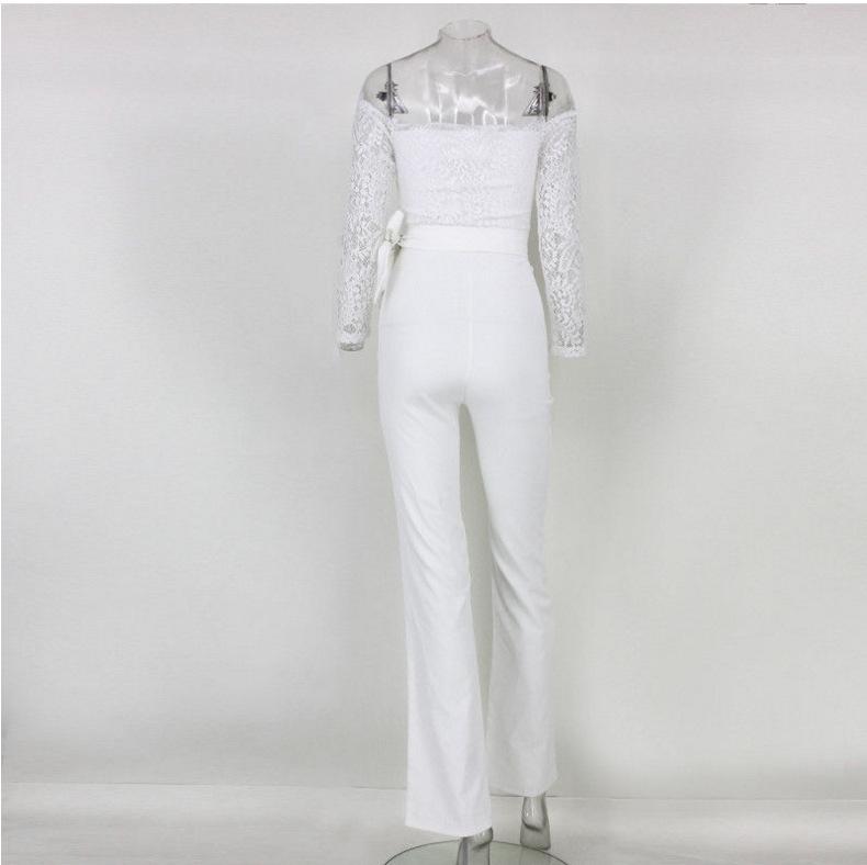 Off-Shoulder Lace Patchwork Butterfly Jumpsuit with Wide-Leg Pants