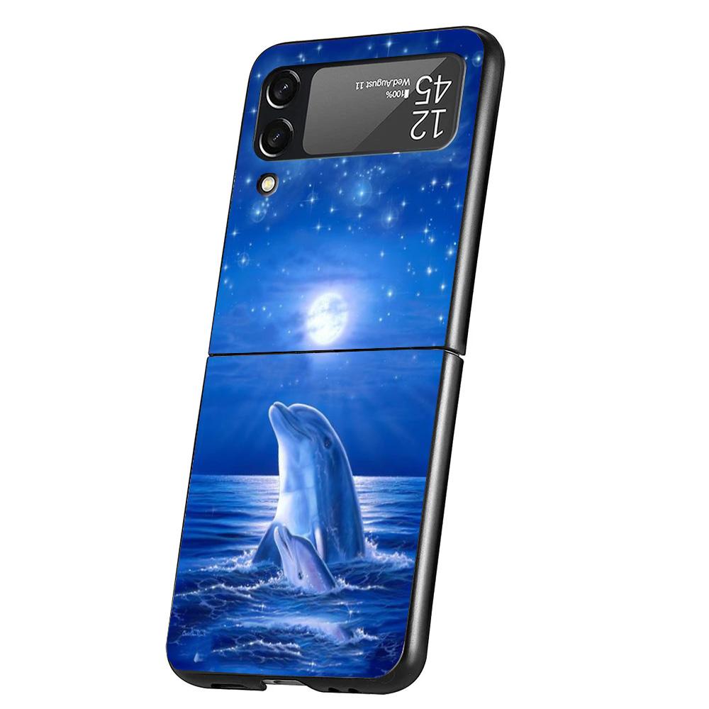 Ocean Animal Cute Dolphin Case Phone Cover for Samsung Galaxy Z Flip 6 5 4 3 5G ZFlip6 ZFlip5 ZFlip4 ZFlip3 Black Hard Trend Fun