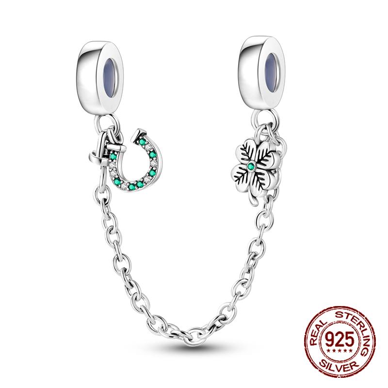 Spacer Clip Charms Safety Chain 925 Silver love Daisy Heart Charms Fit 4MM hole diamete Bracelet Jewelry DIY Gift