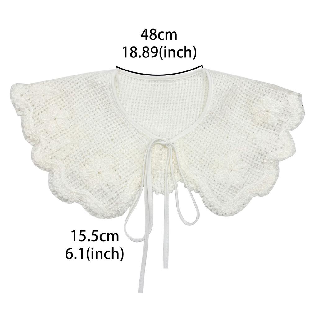 Elegant Detachable Shawl False Collar Hollowed Out Crochet Knit Woolen Flower Decorative Capelet for Collarless Dresses