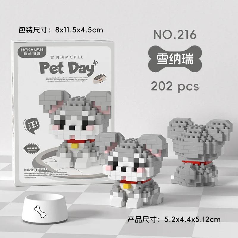 Animal Micro Building Blocks Sets Ocelot Ragdoll Cat Dog 3D Model Husky Collie Mini Figure Brick Toys Schnauzer For Kids Gift