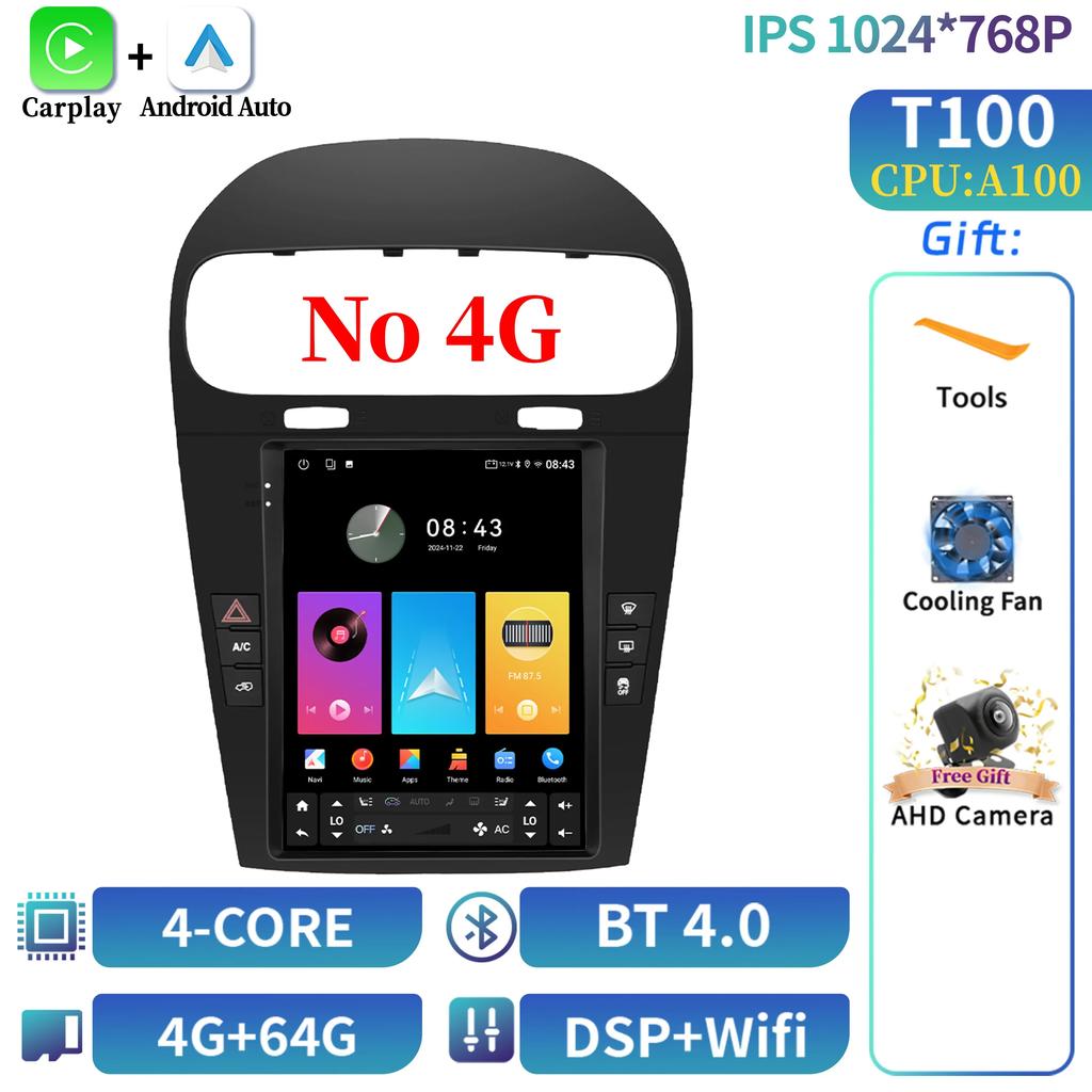 9,7-дюймовый автомобильный радиоприемник с мультимедиа Carplay Video GPS для Dodge Journey Fiat Freemont 2012-2014 Android 14 стерео навигационный плеер экран