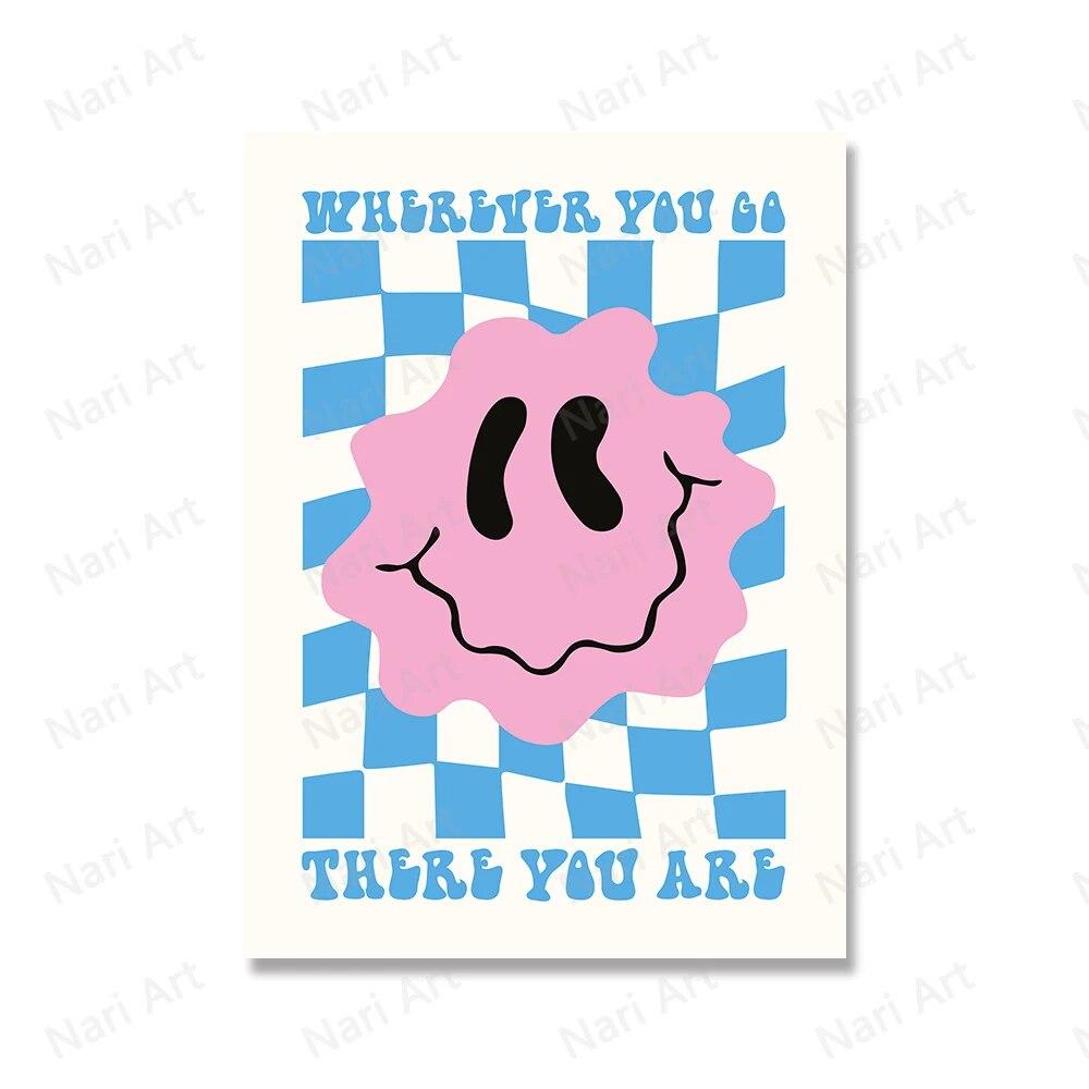 Abstract Smile Face Canvas Painting Posters Music Dance Party Peace Love Prints For Wall Home Decor Living Room Hanging Pictures No Frame