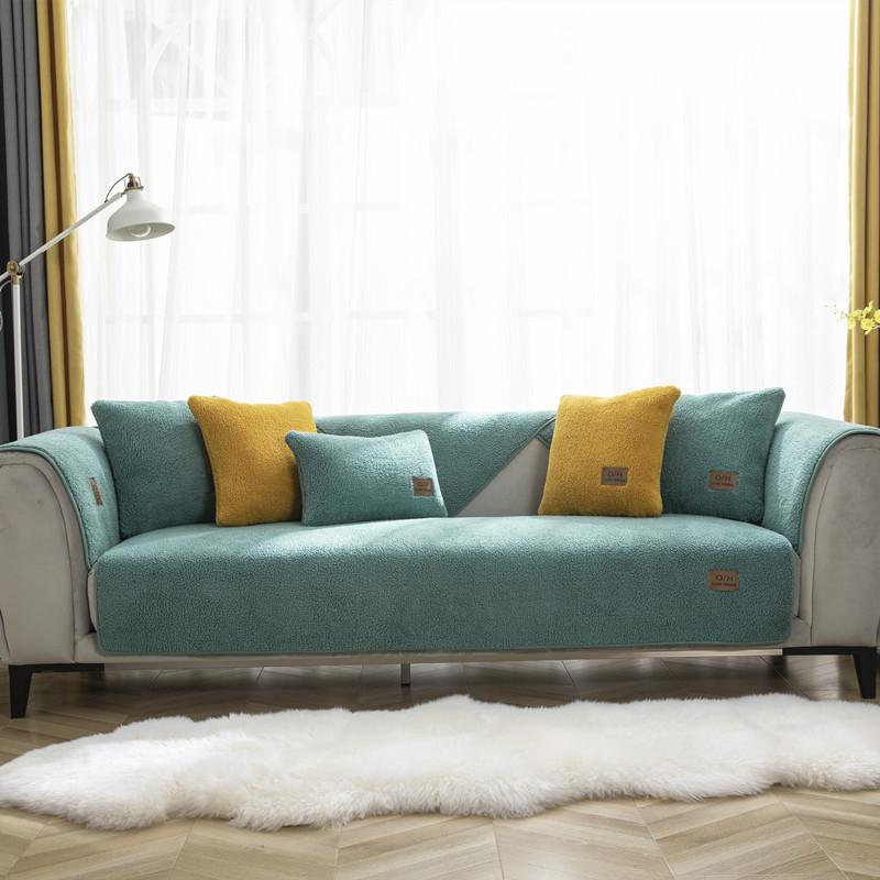 Winter New Solid Color Thickened Lamb Wool Sofa Cushion Modern Simple Non-Slip Sofa Seat Cushion Towel Cover
