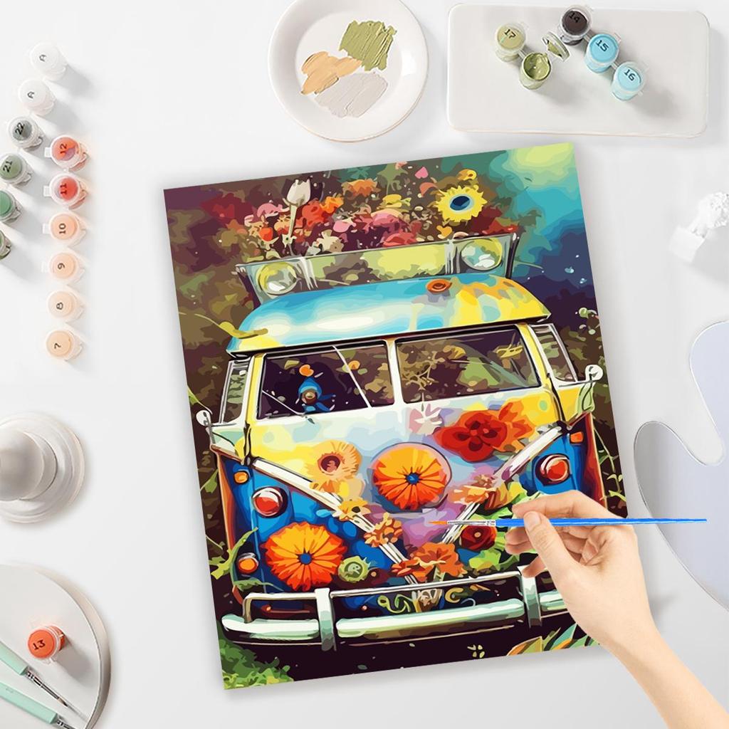 RUOPOTY Картина по номерам своими руками для взрослых, стартовые наборы, цветочный автобус, акриловая краска на холсте, картина по номерам, искусство с рамкой